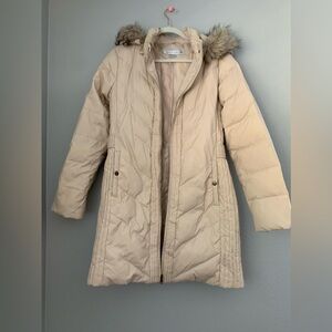 Larry Levine Faux-Fur-Trim Chevron-Quilted Down Coat